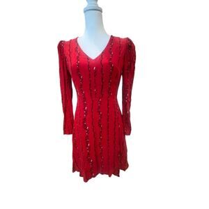 A Loves A Red V Neck Fit & Flare Dress Black Vine Sz 2